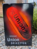 Emaille reclamebord Union Briketten Langcat reclame, Ophalen of Verzenden, Gebruikt, Reclamebord