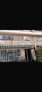 Elektrische zonnescherm 5 m breed 3 m lang kleur wit groen, Tuin en Terras, Zonneschermen, Ophalen, 450 cm of meer, Elektrisch