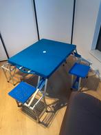 Campingtafel met 4 vaste stoeltjes, Tuin en Terras, Picknicktafels, Ophalen, Gebruikt, Vierkant, Aluminium