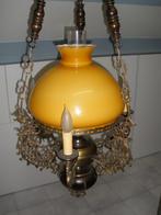 vintage/ retro grote elektr. Petroleumlamp met drie kaarslam, Glas, Gebruikt, Ophalen
