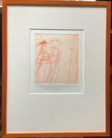 Vogel, bloem, ets, gravure, schilderij, Ko Oosterkerk, oud beschikbaar voor biedingen