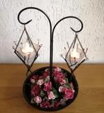 Vintage Schaal met standaard en kaars hangers € 17,50, Gebruikt, Zwart, Ophalen of Verzenden, Metaal