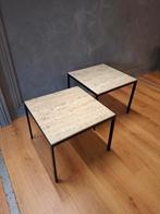 Vintage travertin bijzettafel design tafeltjes, Ophalen, Minder dan 45 cm, Metaal of Aluminium, Vierkant