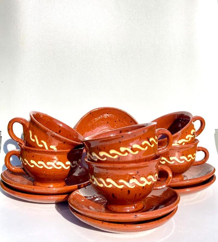 Workumer aardewerk 6 kop en schotels handgemaakt Friesland, Antiek en Kunst, Antiek | Keramiek en Aardewerk, Ophalen of Verzenden