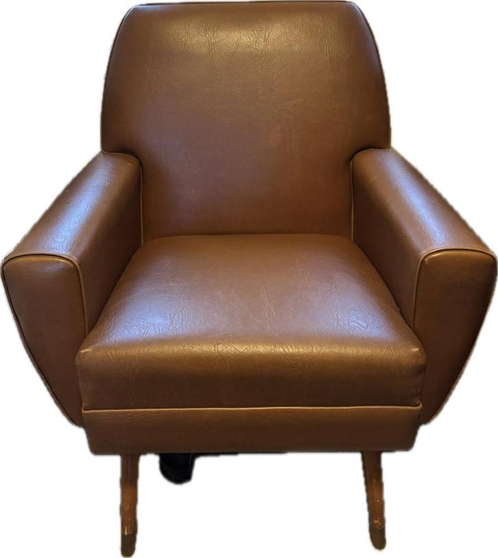 Vintage Bruine Leren Fauteuil, Huis en Inrichting, Fauteuils, Gebruikt, Leer, 75 tot 100 cm, Ophalen