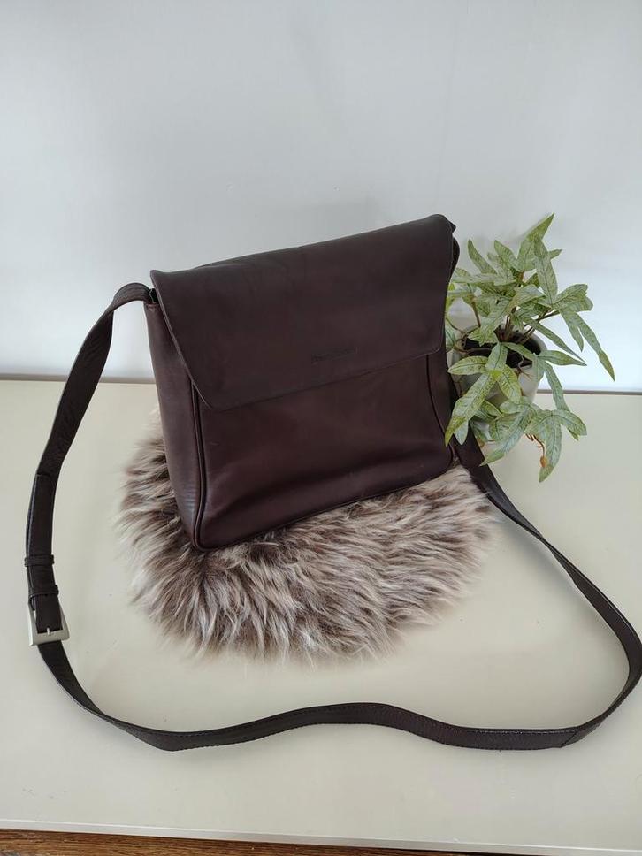 Boona Boona Vintage Leren Schoudertas Bruin, Sieraden, Tassen en Uiterlijk, Tassen | Damestassen, Gebruikt, Schoudertasje, Bruin