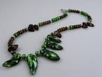 Ketting Blister Pearl parels groen-bruin-rood zilver, Ophalen, Nieuw, Groen, Zilver