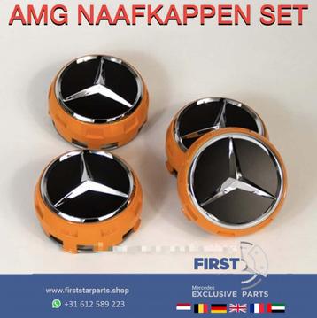 Mercedes AMG Naafkappen Wieldoppen SET Oranje WIELKAP NAAFDO