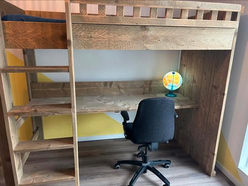 Hoogslaper van steigerhout, Huis en Inrichting, Slaapkamer | Stapelbedden en Hoogslapers, Zo goed als nieuw, Hoogslaper, 90 cm