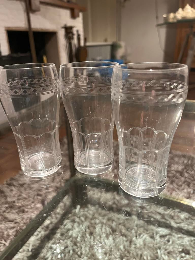 Gegraveerde glaasjes - set van 5, Antiek en Kunst, Antiek | Glas en Kristal, Ophalen