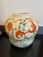 Keramiek vaas met koi karpers, vissen, Ophalen of Verzenden