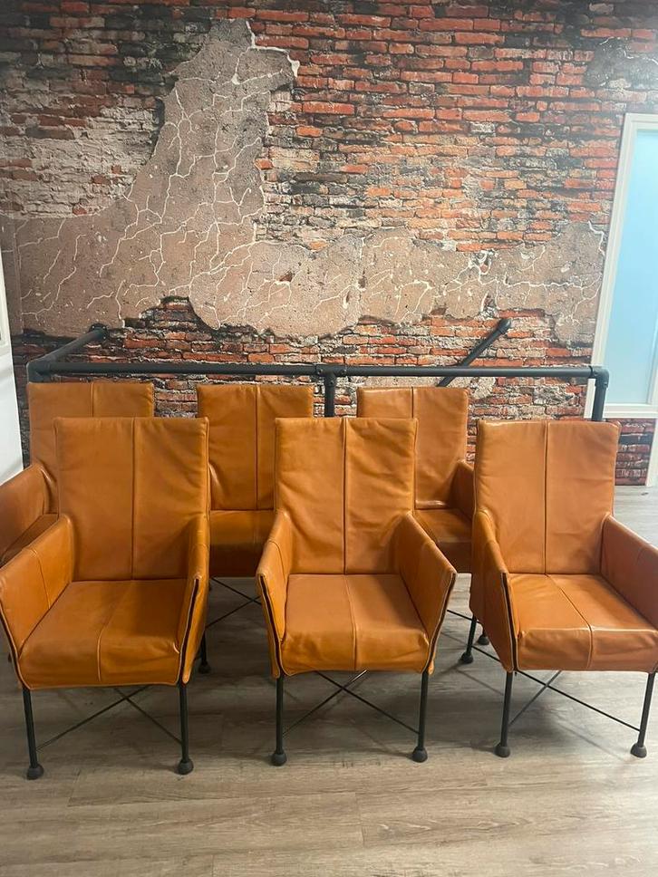 6x Montis Chaplin stoel, Huis en Inrichting, Stoelen, Zo goed als nieuw, Vijf, Zes of meer stoelen, Leer, Bruin, Ophalen of Verzenden