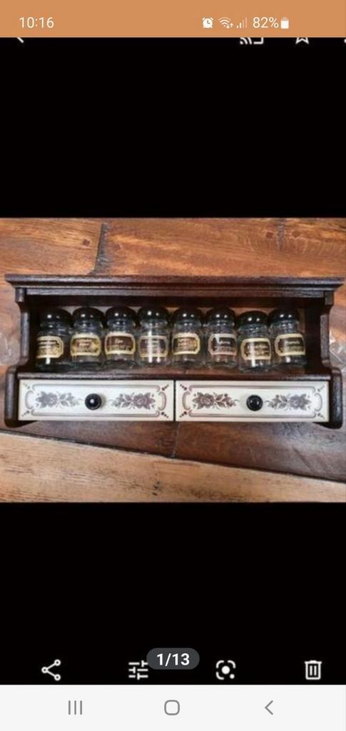 Vintage kruidenrek/ houten kruidenrekje/kruidenpotjes in rek, Antiek en Kunst, Antiek | Keukenbenodigdheden, Ophalen of Verzenden