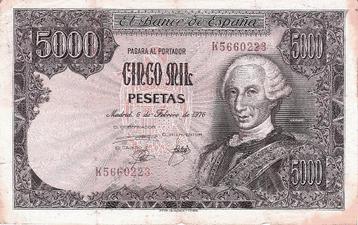 SPANJE 5000 PESETAS 1976 beschikbaar voor biedingen