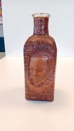 Vintage fles met bruin leer met afbeelding omwikkeld., Antiek en Kunst, Ophalen of Verzenden