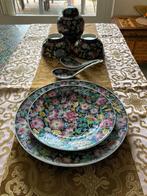 China | Famille Noire Millefleurs servies | vintage | 7 dlg, Ophalen of Verzenden