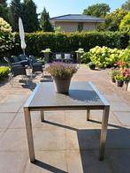 Tuintafel stalen onderstel en dik natuursteen blad., Tuin en Terras, Tuintafels, Ophalen, Gebruikt, Vierkant, Overige materialen