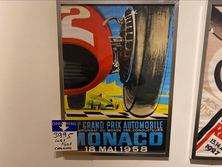 Poster grandprix Monaco 50x70 retro vintage ingelijst canvas, Verzamelen, Posters, Nieuw, Sport, A1 t/m A3, Rechthoekig Staand