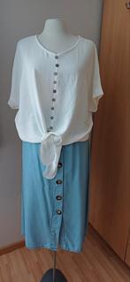 Ecru blouse, korte mouw, knoopsluiting en strik, maat XL, Ophalen of Verzenden, Zo goed als nieuw, Maat 46/48 (XL) of groter, Beige