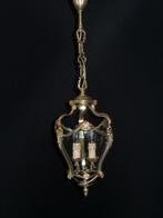 Oude lantaarn met bronzen frame en gebogen glas Hoogte 80 cm, Ophalen, Gebruikt, Glas, 75 cm of meer