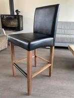 3 barkrukken met zwart leren bekleding, amper gebruikt, Huis en Inrichting, Barkrukken, Ophalen, Met voetsteun, 60 tot 90 cm, Hout
