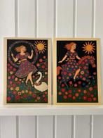 Bloemenmeisje Schommel en Paard – 2 wandkunstkaarten A4, Info@olphy.nl, Nieuw, Ophalen of Verzenden, Wankunstkaarten.nl