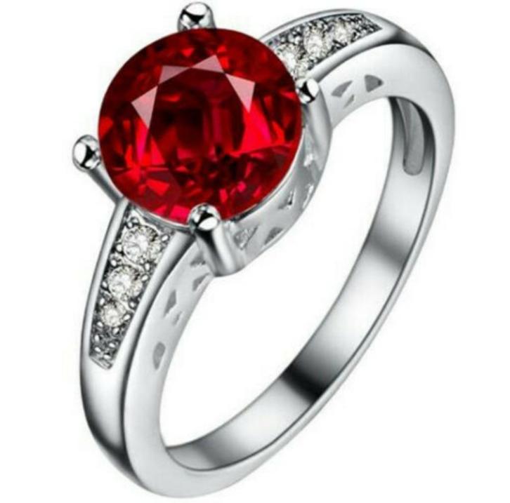 SALE: Silverplated ring met rood strass, Sieraden, Tassen en Uiterlijk, Ringen, Nieuw, Dame, Kleiner dan 17, Rood, Met strass