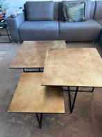 Set van 3 bronzen salontafels met zwart metalen onderstel, Huis en Inrichting, Tafels | Salontafels, Gebruikt, Vierkant, Metaal