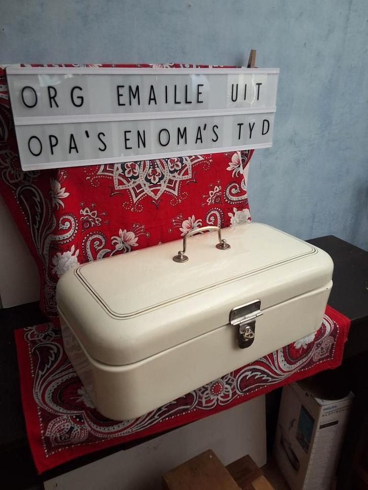 👌Mooie echte de🦊  kat emaille broodtrommel logo f 5, Antiek en Kunst, Antiek | Emaille, Ophalen of Verzenden