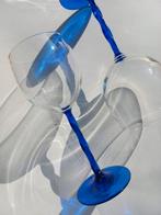 Wijnglazen kristal met blauwe gedraaide voet, set van 6, Verzamelen, Glas en Borrelglaasjes, Ophalen of Verzenden, Zo goed als nieuw