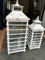 2x witte lantaarn/ windlicht/kandelaar, Huis en Inrichting, Woonaccessoires | Kandelaars en Kaarsen, Ophalen, Gebruikt, Wit, Hout