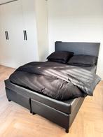 Boxspring bed met hoofdbord 140 x 200 zwart, Zwart, Tweepersoons, Zo goed als nieuw, 140 cm