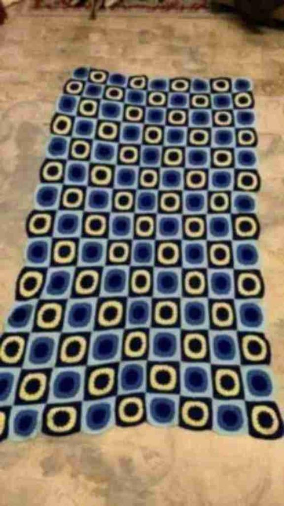 Vintage retro granny kleed blauwtinten met geel, Huis en Inrichting, Stoffering | Tapijten en Kleden, Gebruikt, 200 cm of meer