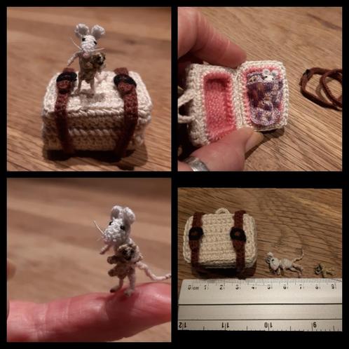 micro gehaakt koffer muisje met teddybeertje, Verzamelen, Poppenhuizen en Toebehoren, Nieuw, Popje, Ophalen