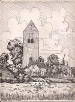Oldehove Dorpsgezicht Kerk tekening Sievers 50 / 60er jaren, Antiek en Kunst, Kunst | Tekeningen en Foto's, Ophalen of Verzenden