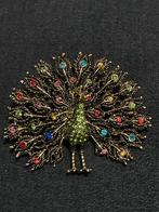 Vintage Pauw Broche met Strass Steentjes, Overige materialen, 4 tot 7 cm, Overige kleuren, Ophalen of Verzenden