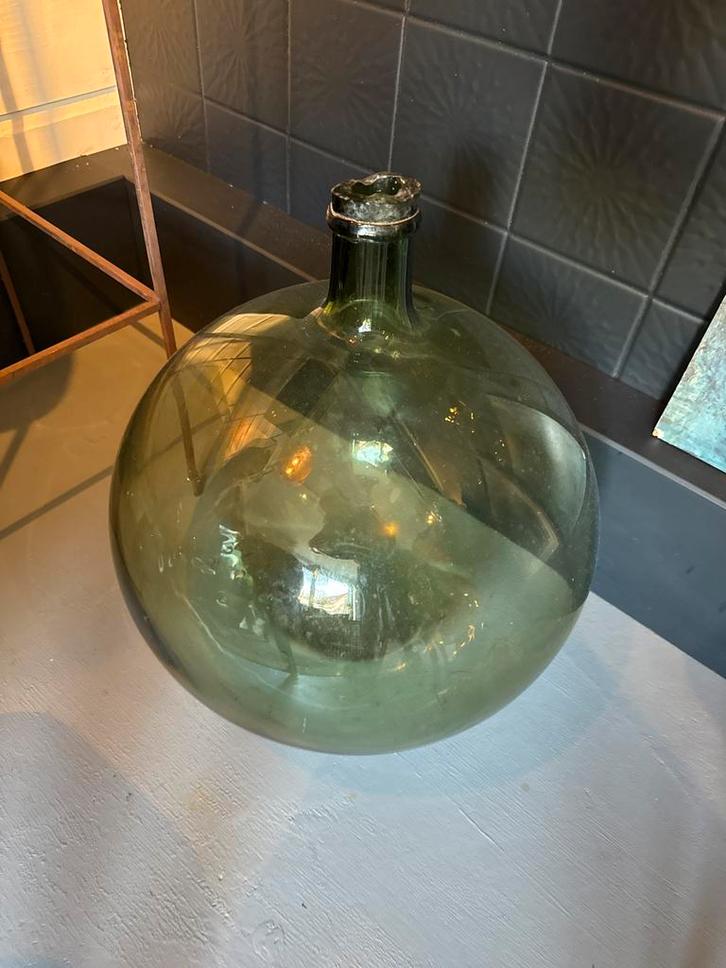 Grote Vintage Gistfles XL - Groen, Huis en Inrichting, Woonaccessoires | Vazen, Gebruikt, Groen, 50 tot 75 cm, Glas, Ophalen