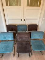 6 Zuiver Buisframe Stoelen - Grijs & Turquoise/Blauw, Gebruikt, Ophalen of Verzenden, Metaal, Grijs