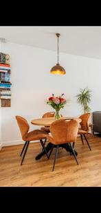 Massief eiken eettafel (4-6 personen) en 4 stoelen, Huis en Inrichting, Tafels | Eettafels, Ophalen, Zo goed als nieuw, Vier personen