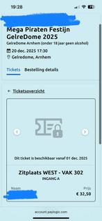 2 tickets Mega piratenfestijn Gelredome 2025, Eén persoon