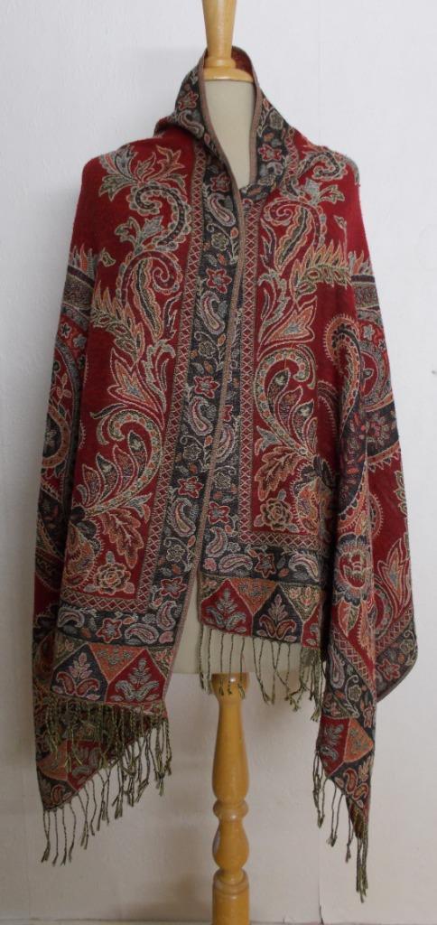 Batik/ethnische mooie wijnrood/zwarte sjaal, Kleding | Dames, Mutsen, Sjaals en Handschoenen, Zo goed als nieuw, Sjaal, Maat 42/44 (L)