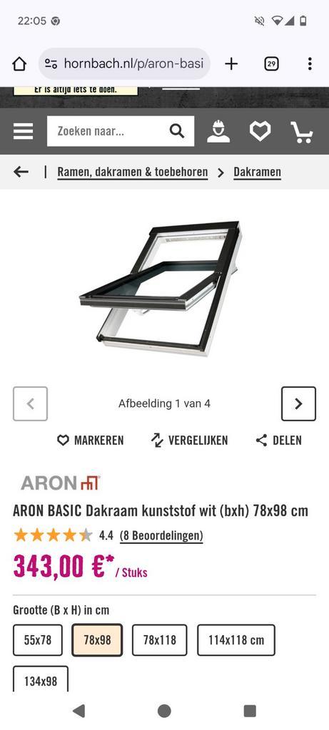 Aron Basic Dakraam 78x98 - Nieuw in doos!, Doe-het-zelf en Verbouw, Glas en Ramen, Zo goed als nieuw, Dakraam, 80 tot 120 cm, Minder dan 80 cm