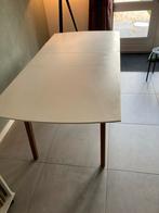 Uitschuifbare eettafel taupe/grijs met houten onderstel, Huis en Inrichting, Tafels | Eettafels, Ophalen, Gebruikt, 50 tot 100 cm