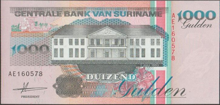 Suriname 1000 gulden 1993 XF p.141a (# 738), Postzegels en Munten, Bankbiljetten | Amerika, Los biljet, Zuid-Amerika, Verzenden