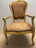 Goudkleurige stoel met panterstof, Huis en Inrichting, Stoelen, Ophalen, Gebruikt, Eén