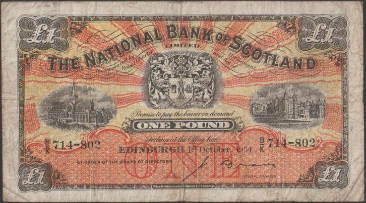 Schotland 1 pound 1954 gebruikt p.258c (nr 101), Postzegels en Munten, Bankbiljetten | Europa | Niet-Eurobiljetten, Los biljet