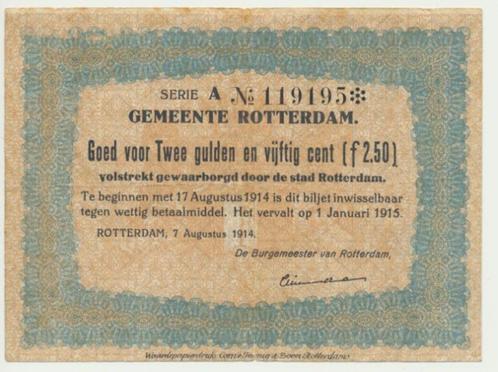 Rotterdam 2,5 gulden 1914 Noodgeld, Postzegels en Munten, Bankbiljetten | Nederland, Los biljet, 2½ gulden, Ophalen of Verzenden