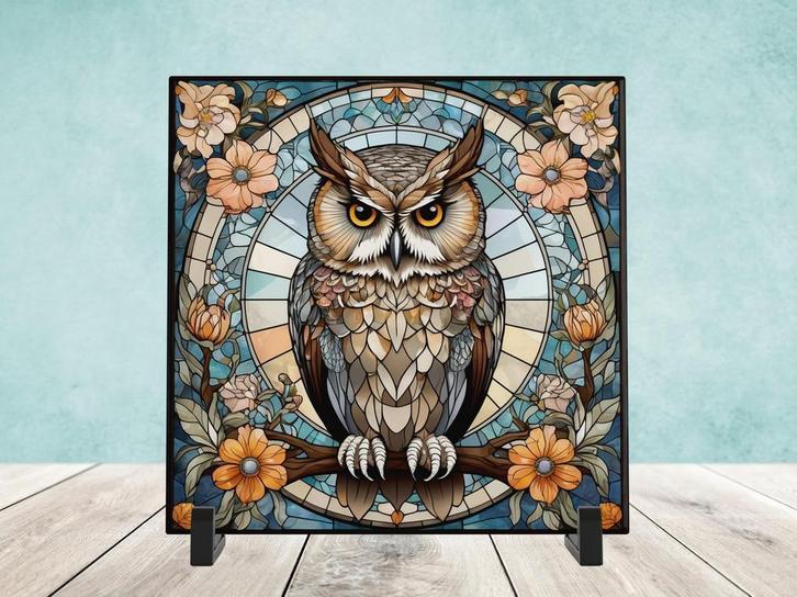 Uil Glas in Lood tegel incl houder, Huis en Inrichting, Woonaccessoires | Overige, Nieuw, Ophalen of Verzenden