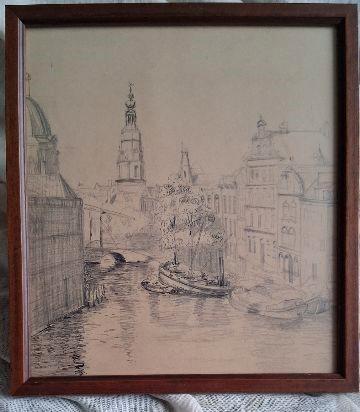 Oude schans Montelbaans toren Amsterdam, Antiek en Kunst, Kunst | Schilderijen | Klassiek, Ophalen of Verzenden