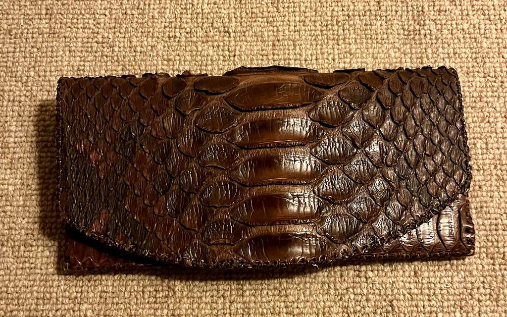 Nieuwe slangenleren portemonnee, 21x10 cm, Bruin, Nieuw, Leer, Ophalen